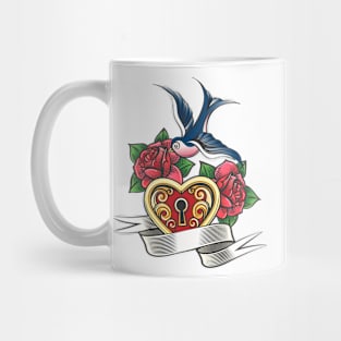 Swallow with Rose and Heart Tattoo Mug